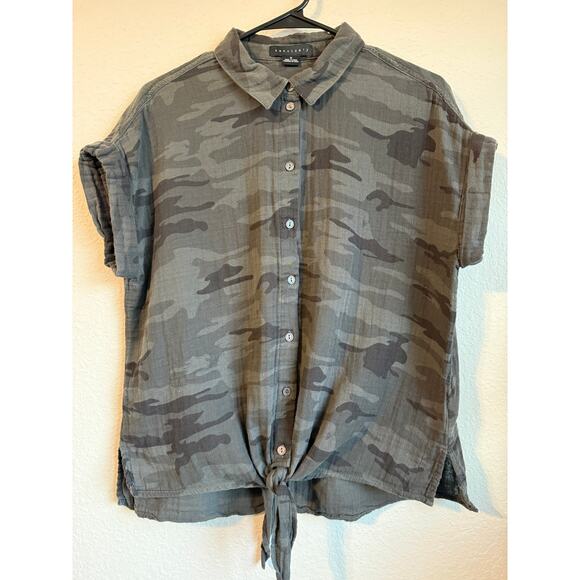Sanctuary Shirt Womens M 100% Cotton Tie Front Army Camo‎ Fatigue Button Up Top - Picture 1 of 7
